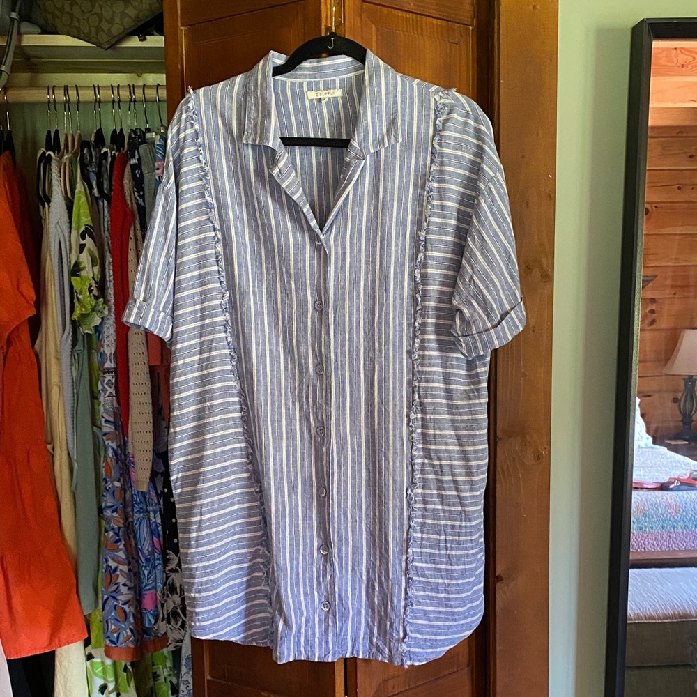 Z Supply Blue and White Striped Button Down Shirt